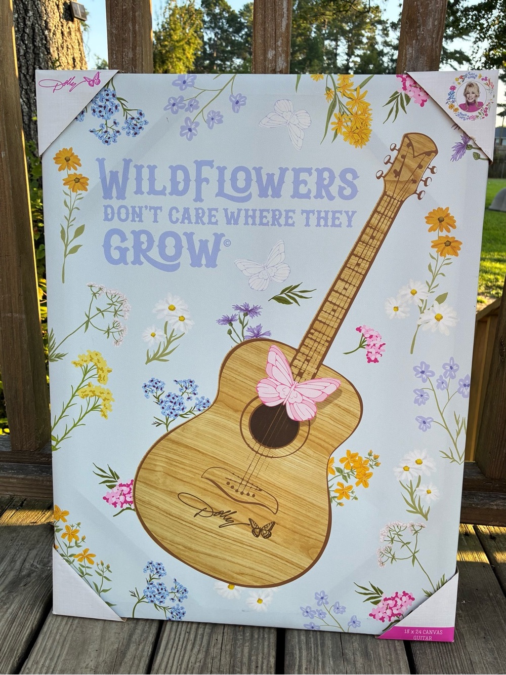 Dolly Parton Guitar Wall Decor Wildflowers Dollywood souvenir NWT 18x24